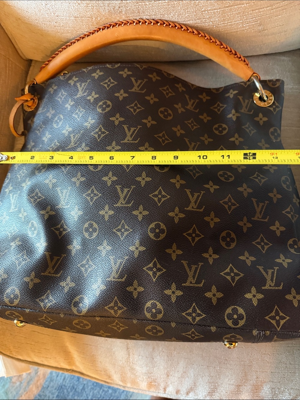 Monogram Hobo Shoulder Bag in Brown and Tan - Picture 7 of 12